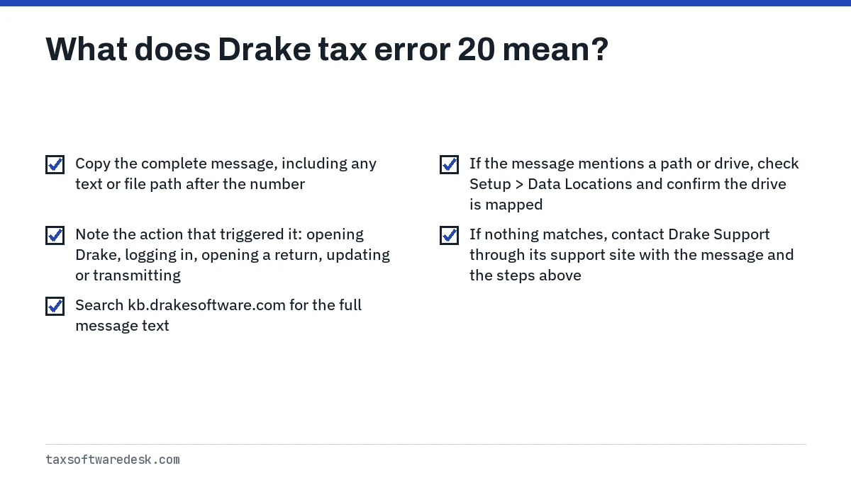 What does Drake tax error 20 mean?