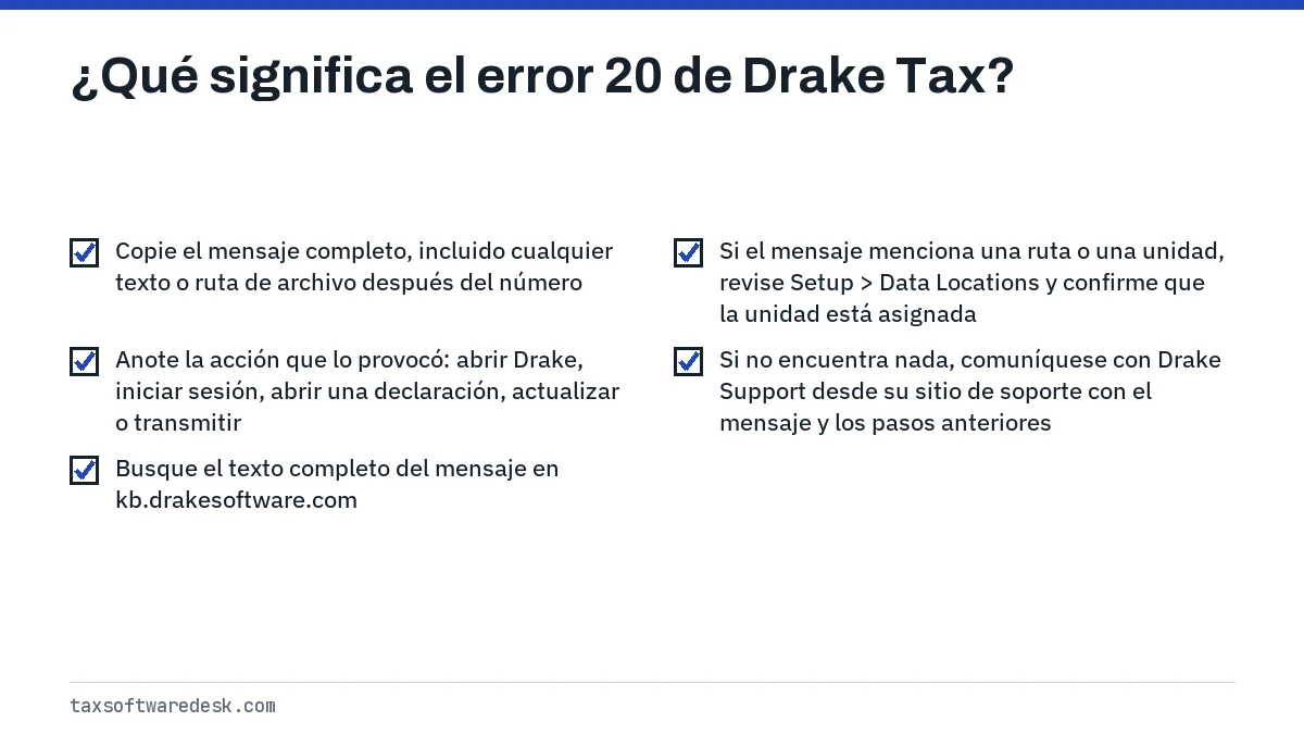 ¿Qué significa el error 20 de Drake Tax?