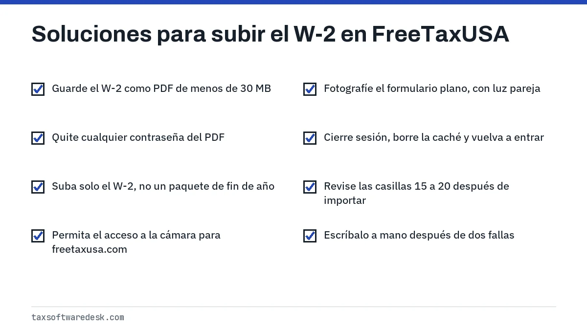 Soluciones para subir el W-2 en FreeTaxUSA