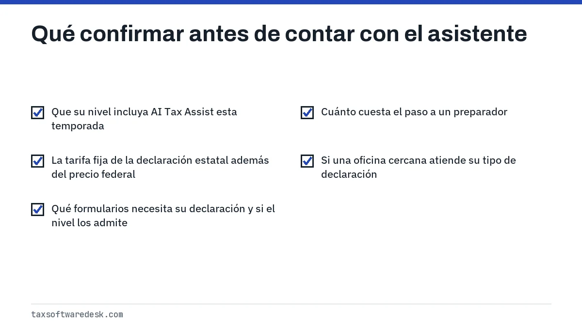 Qué confirmar antes de contar con el asistente