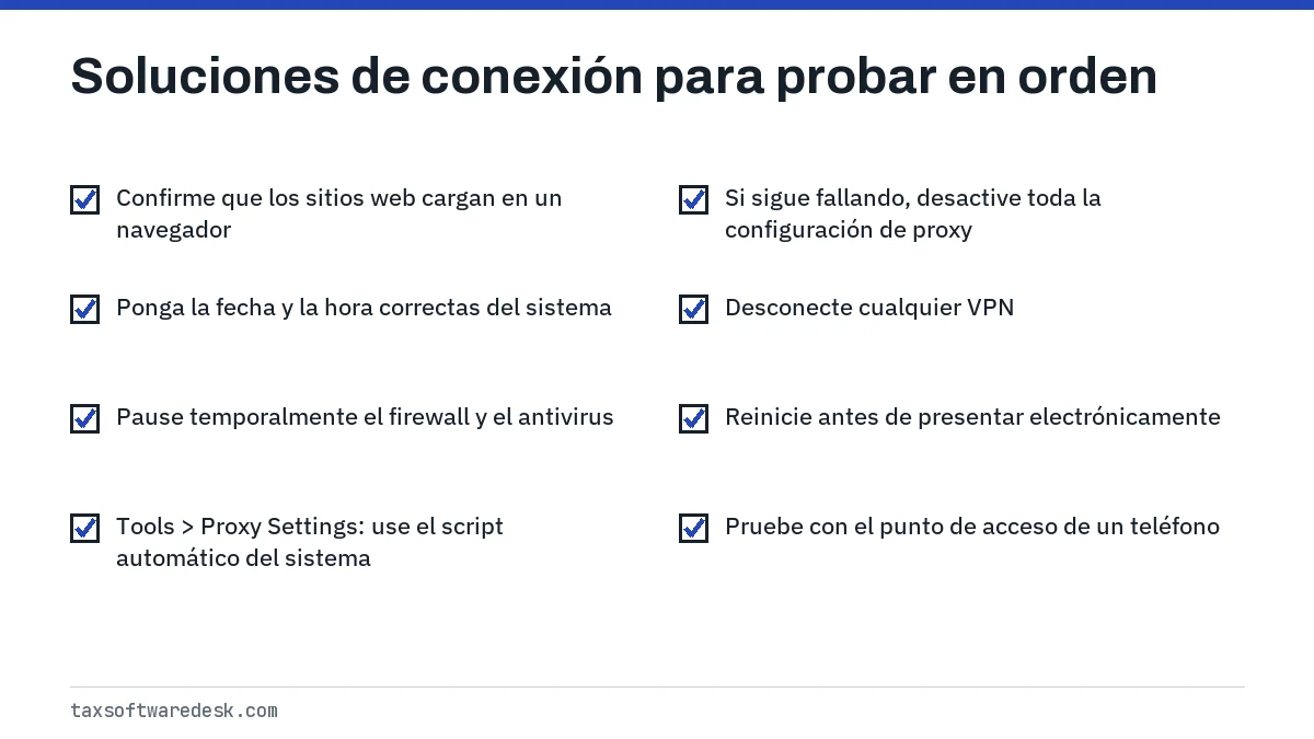 Soluciones de conexión para probar en orden