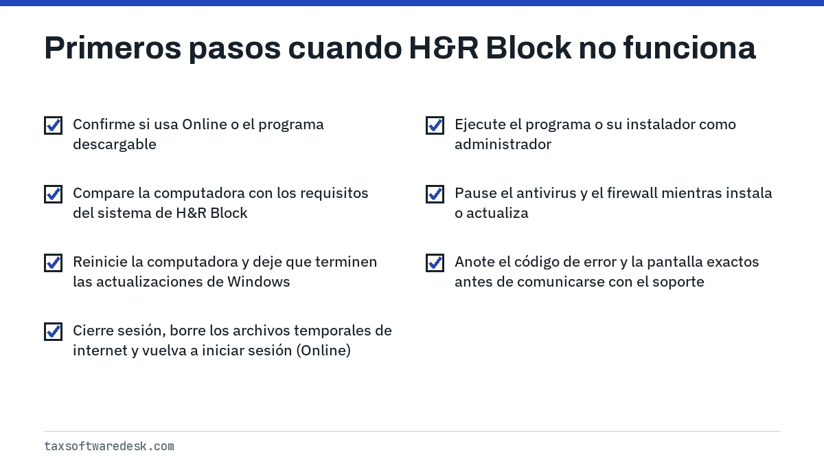 Primeros pasos cuando H&R Block no funciona