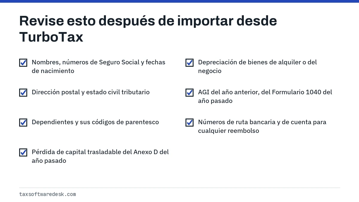 Revise esto después de importar desde TurboTax