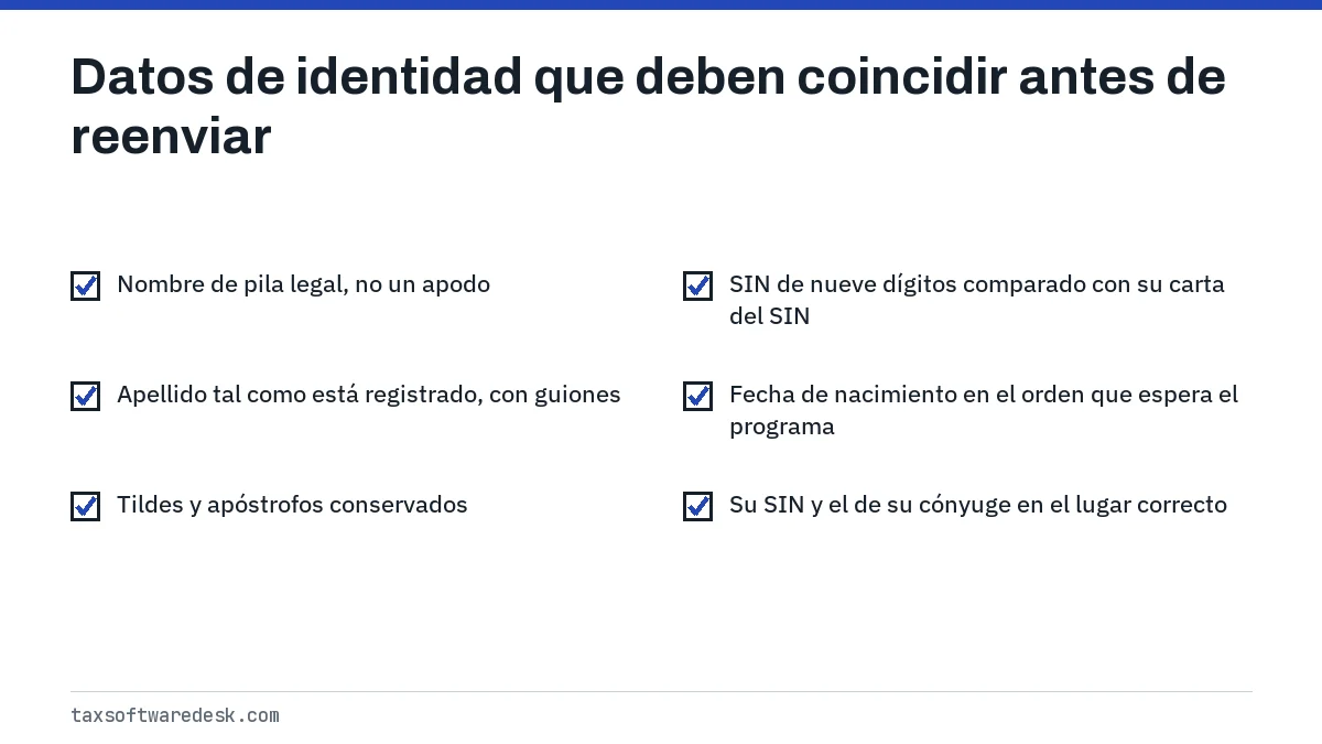 Datos de identidad que deben coincidir antes de reenviar