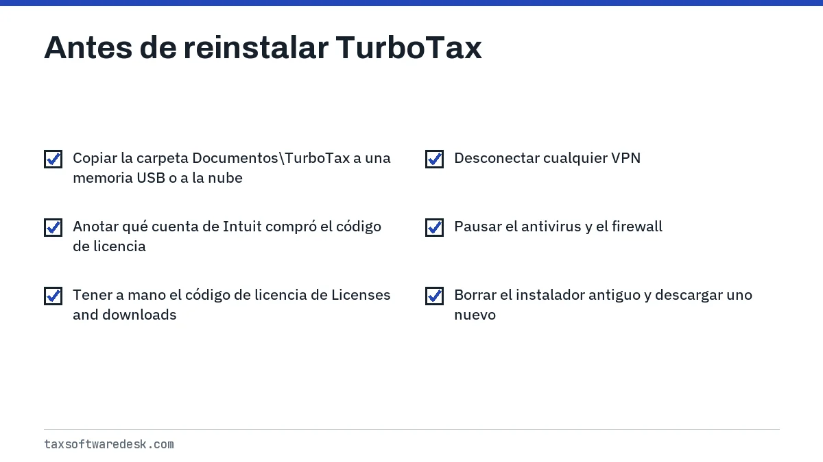 Antes de reinstalar TurboTax