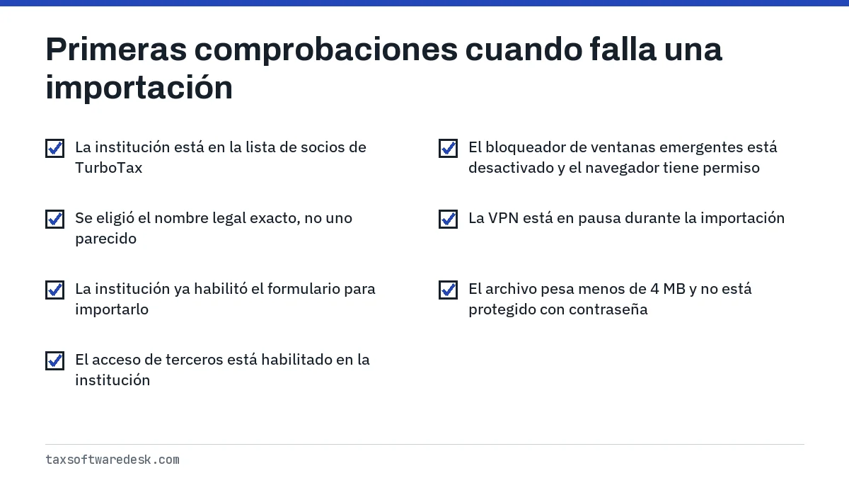 Primeras comprobaciones cuando falla una importación