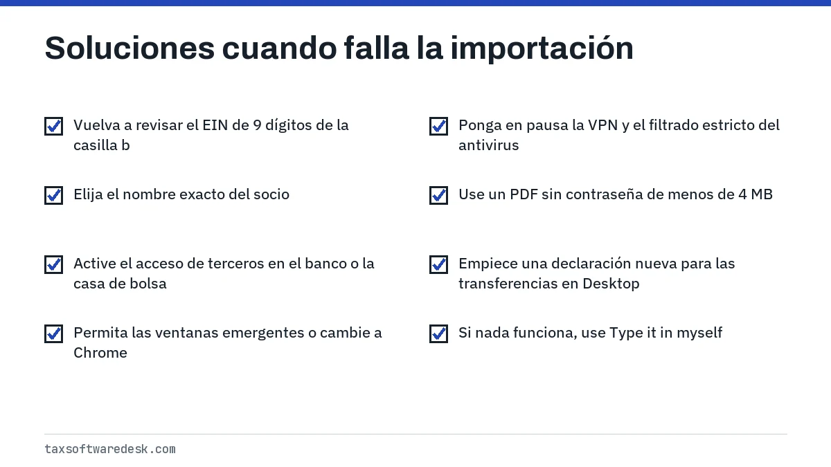 Soluciones cuando falla la importación