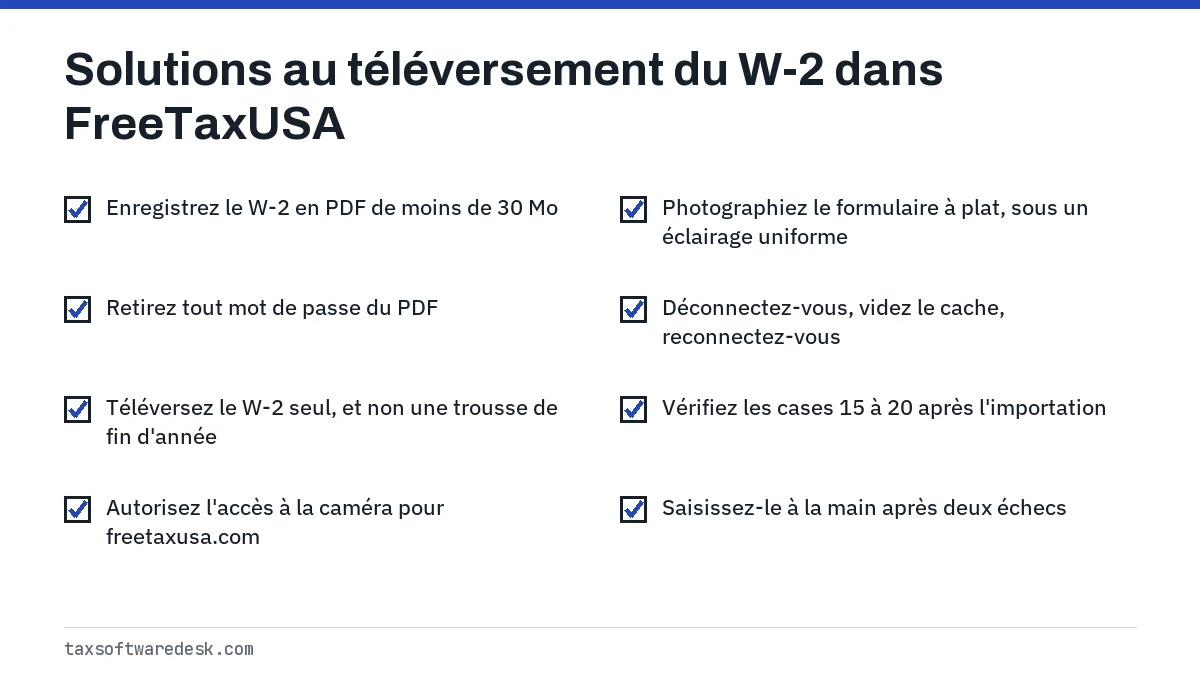 Solutions au téléversement du W-2 dans FreeTaxUSA