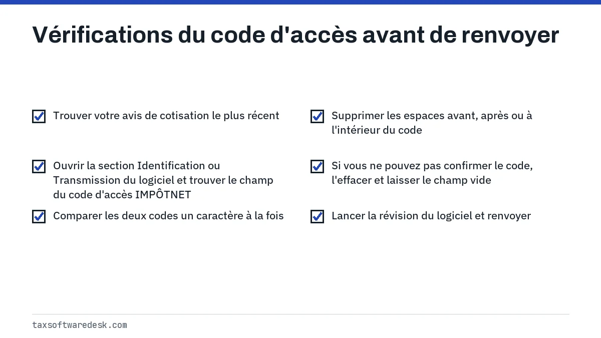 Vérifications du code d'accès avant de renvoyer