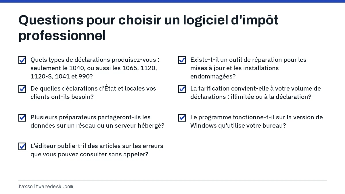 Questions pour choisir un logiciel d'impôt professionnel