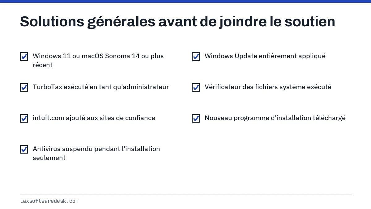 Solutions générales avant de joindre le soutien
