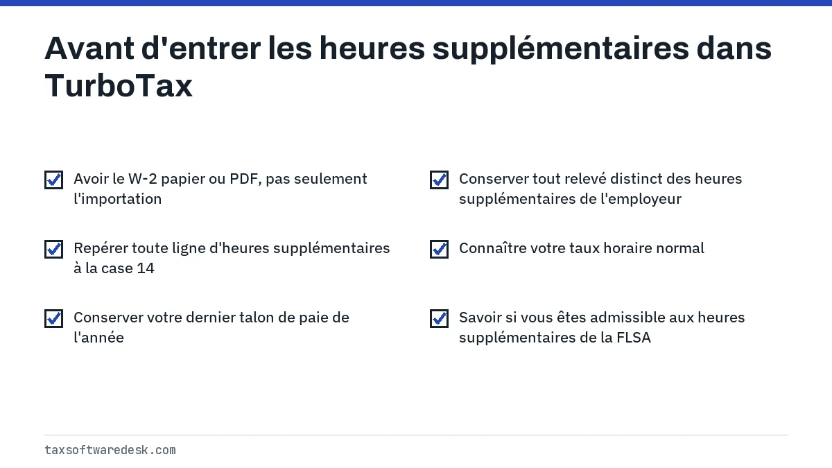 Avant d'entrer les heures supplémentaires dans TurboTax