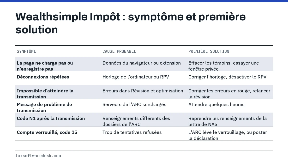 Wealthsimple Impôt : symptôme et première solution