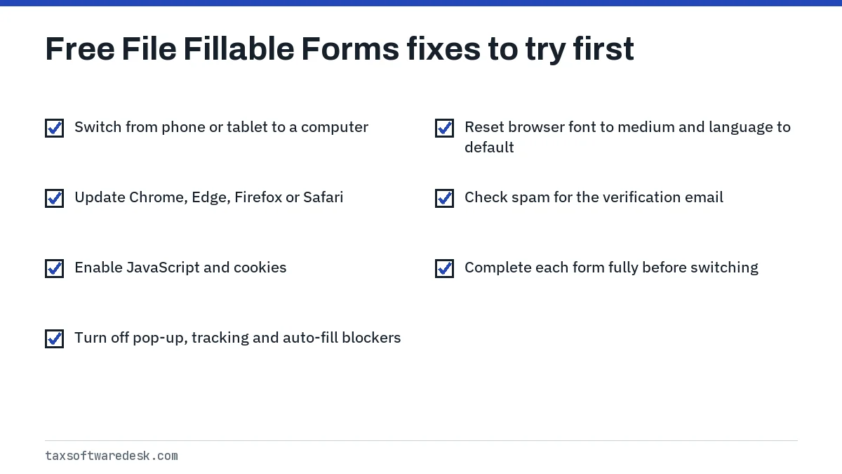 Free File Fillable Forms fixes to try first