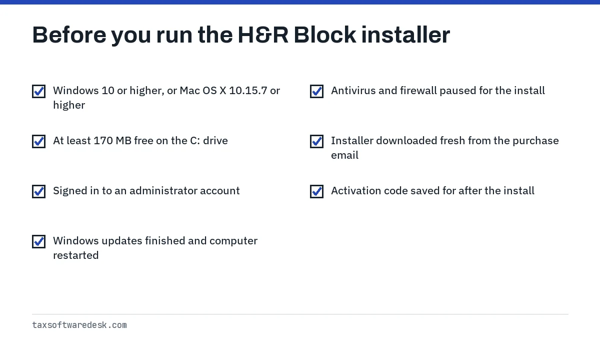 Before you run the H&R Block installer