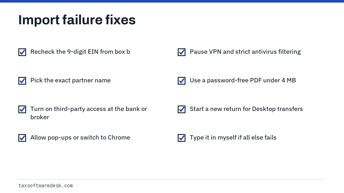 Import failure fixes