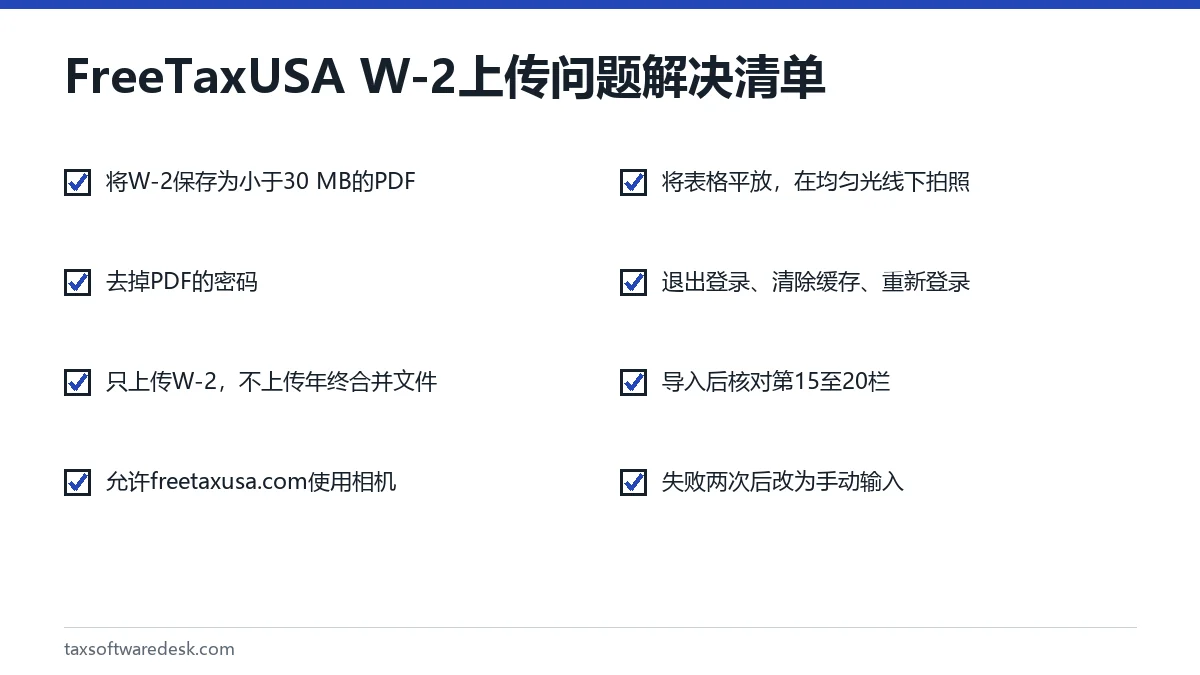 FreeTaxUSA W-2上传问题解决清单