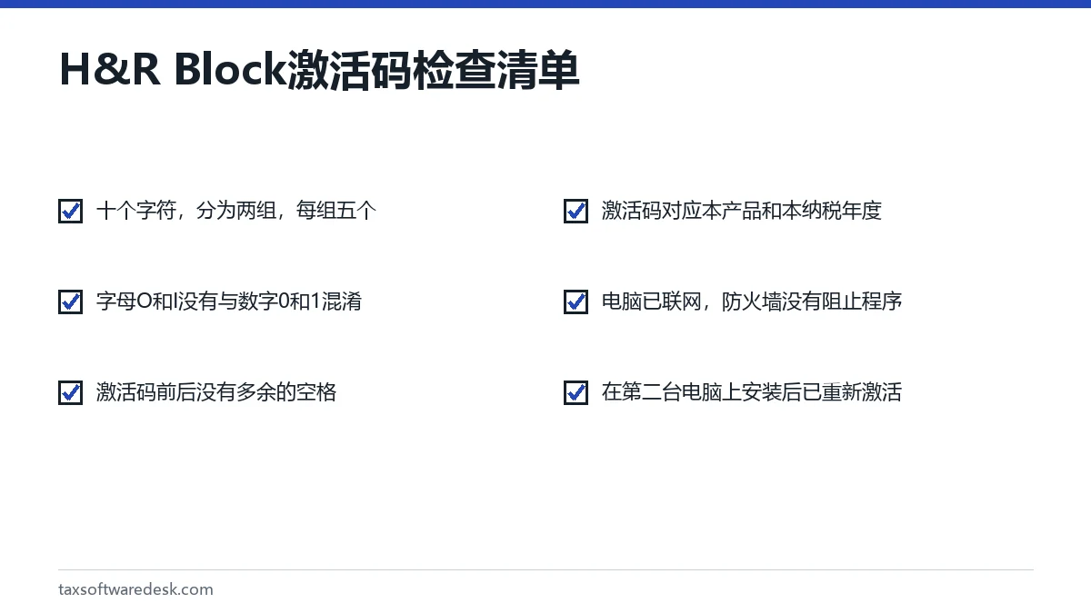 H&R Block 激活码检查清单