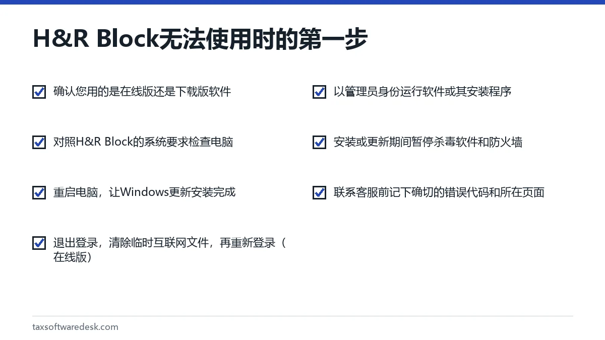 H&R Block 无法使用时的第一步