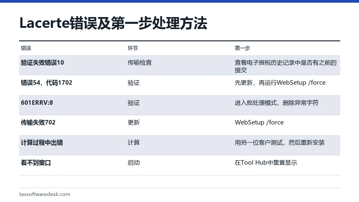 Lacerte 错误及第一步处理方法