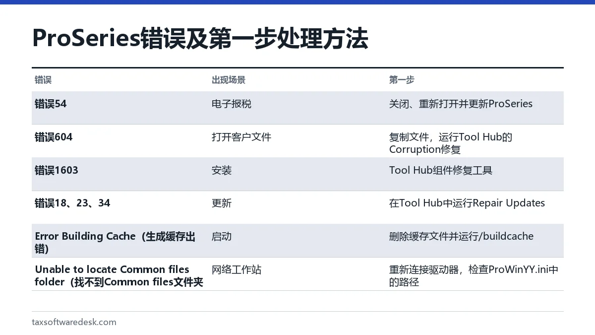 ProSeries 错误及第一步处理方法