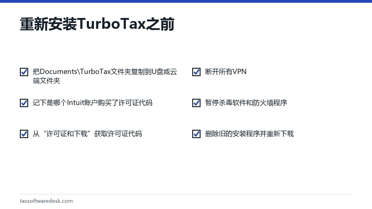 重新安装 TurboTax 之前